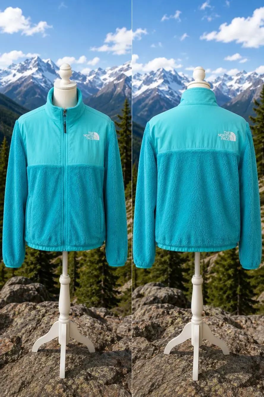The North Face Girls XL 18 Turquoise Fleece Jacket Full Zip Blue
